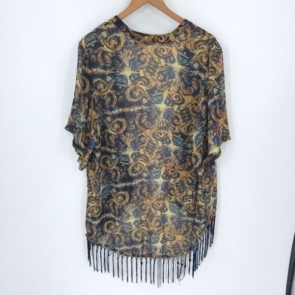 Doctor Who Exploding Tardis Kimono Chiffon Fringe Open Front Comic Con - Picture 2 of 14